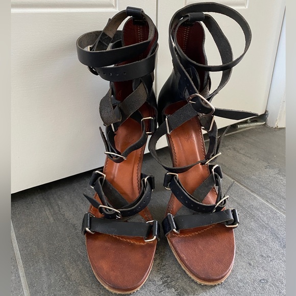Isabel Marant black strappy high heel sandals Sz 38 leather - Picture 1 of 7
